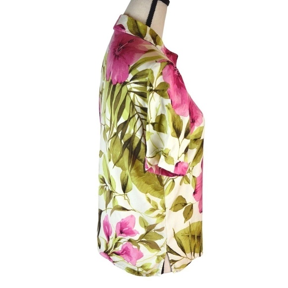 Jamaica Bay‎ Silk Blend Button Down Floral Short Sleeve Blouse, Medium - Picture 5 of 7